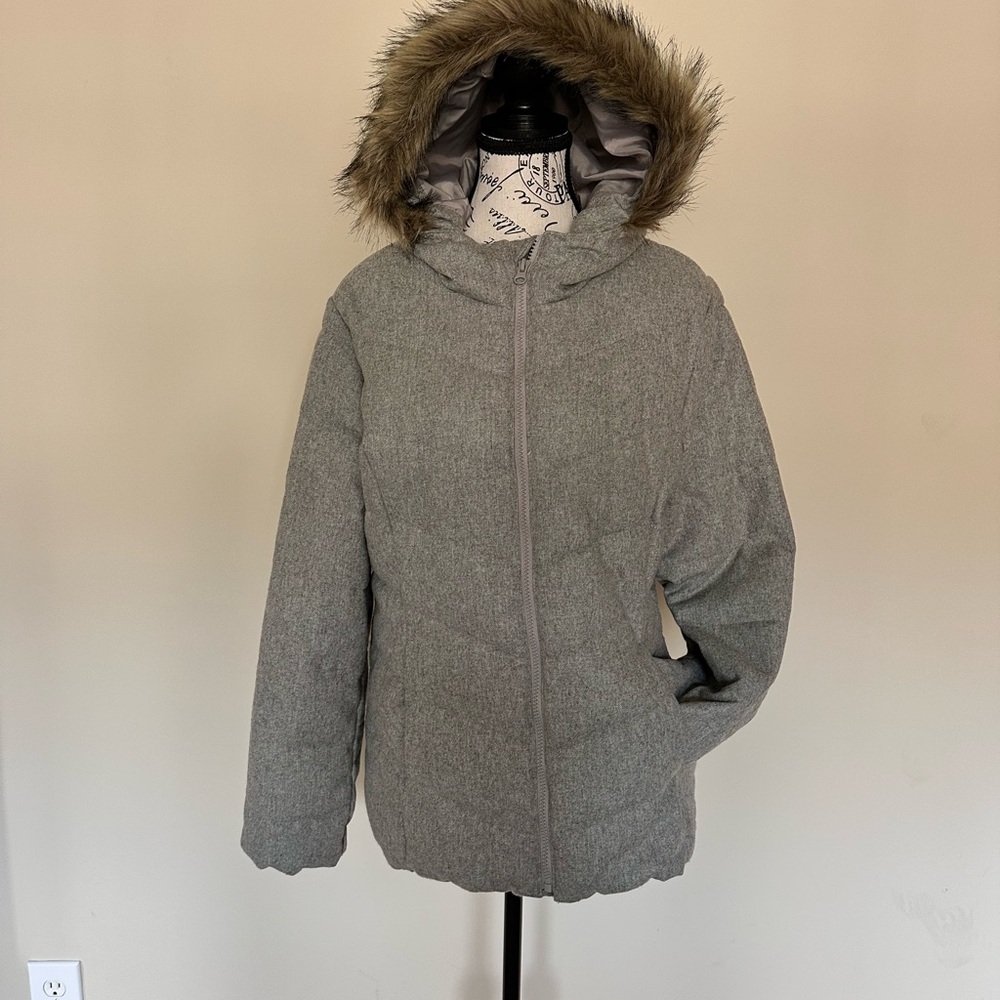GAP Gray Hooded Jacket with Faux Fur Trim